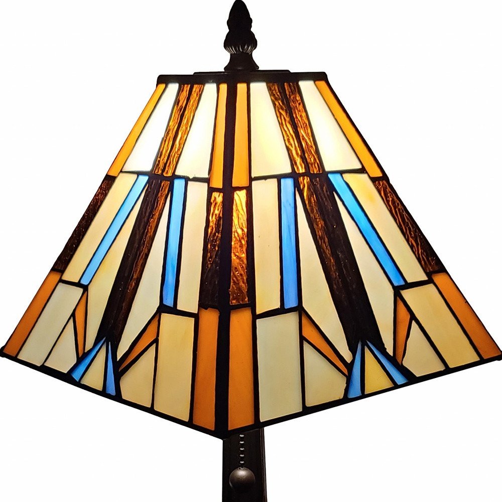 15" Dark Brown Metal Candlestick Table Lamp With Orange and Ivory Empire Shade — view 7