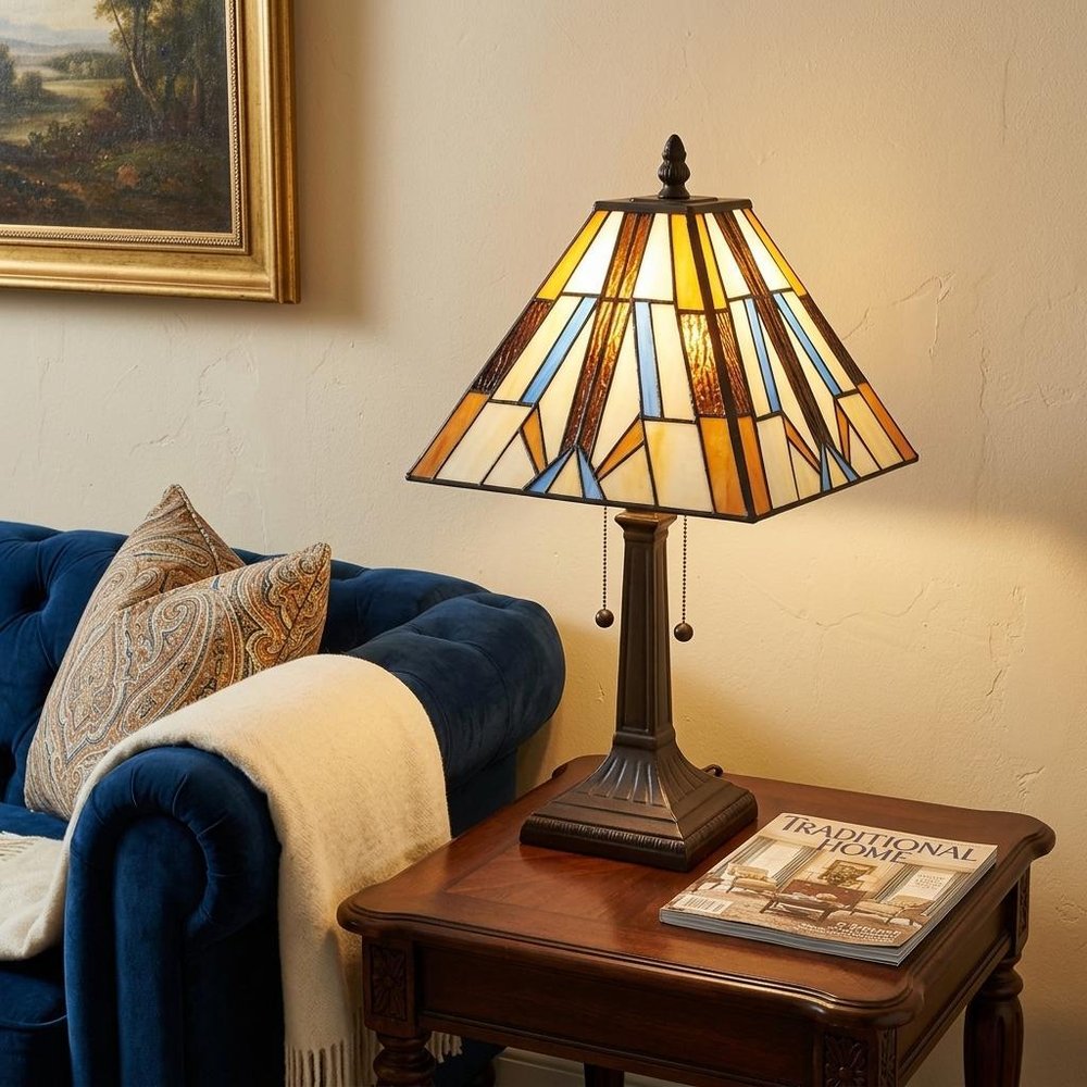 15" Dark Brown Metal Candlestick Table Lamp With Orange and Ivory Empire Shade HomeRoots
