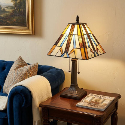 15" Dark Brown Metal Candlestick Table Lamp With Orange and Ivory Empire Shade HomeRoots