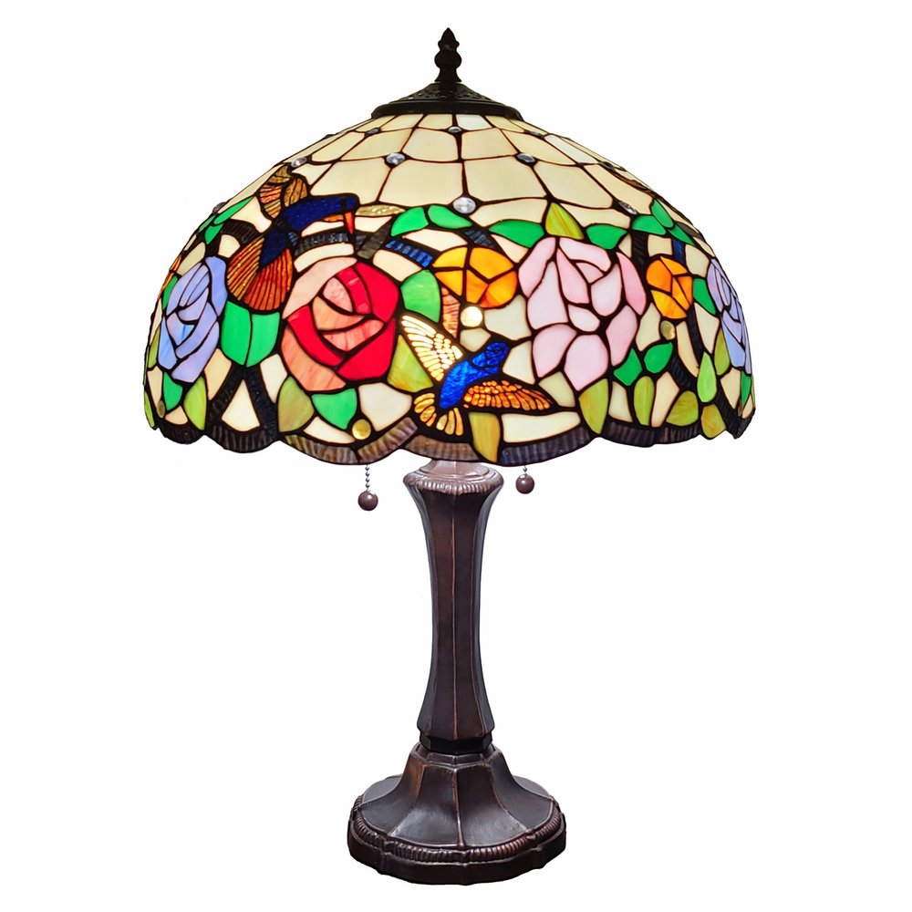 23" Dark Brown Metal Two Light Candlestick Table Lamp With Brown and Ivory Shade — view 1