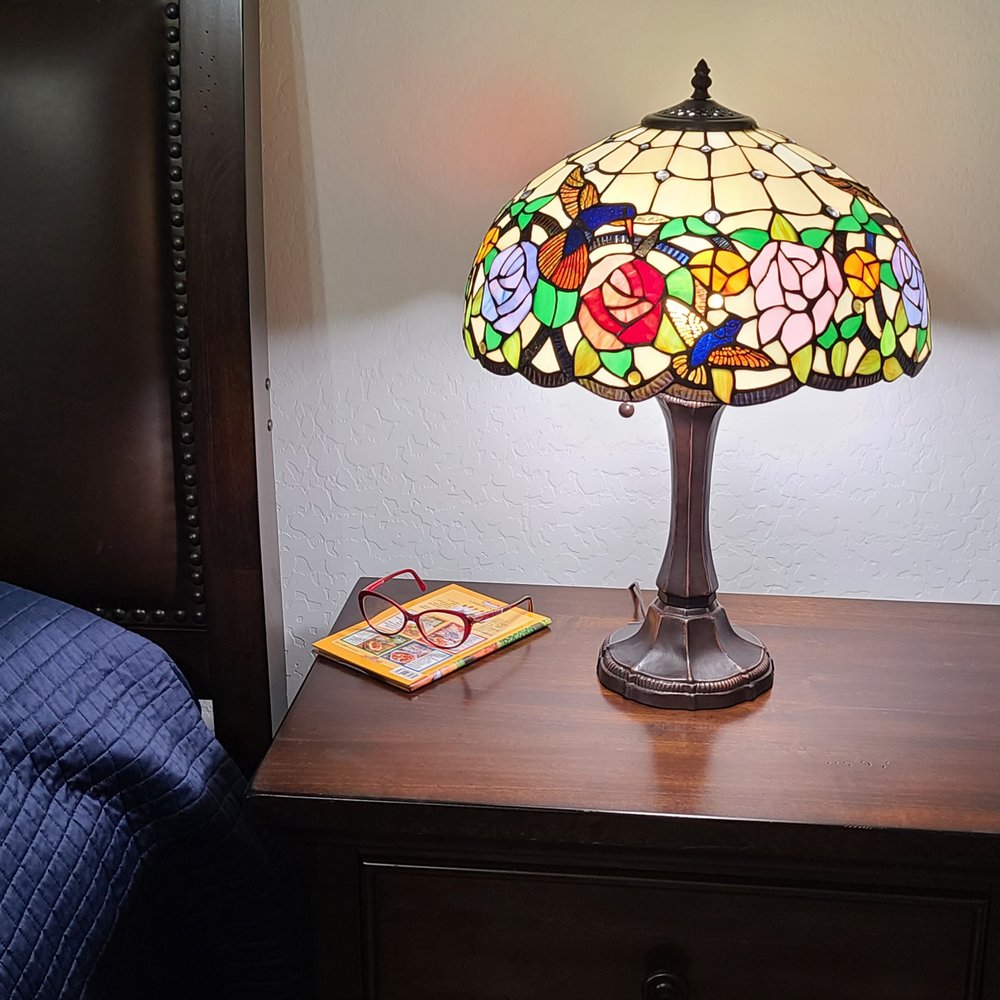 23" Dark Brown Metal Two Light Candlestick Table Lamp With Brown and Ivory Shade — view 3