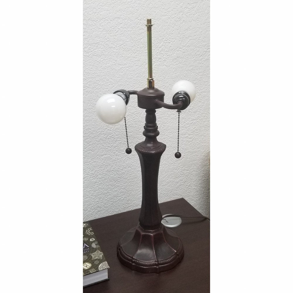 23" Dark Brown Metal Two Light Candlestick Table Lamp With Brown and Ivory Shade — view 5