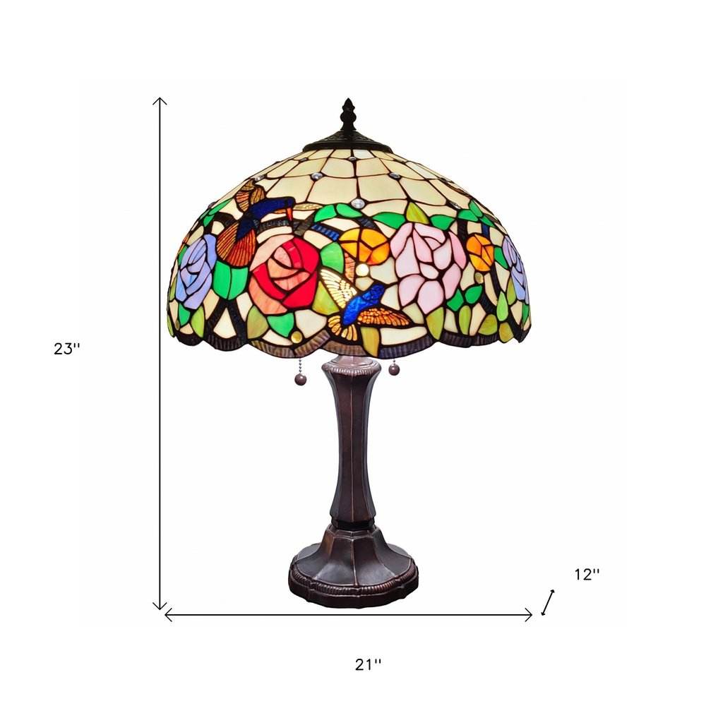 23" Dark Brown Metal Two Light Candlestick Table Lamp With Brown and Ivory Shade — view 8