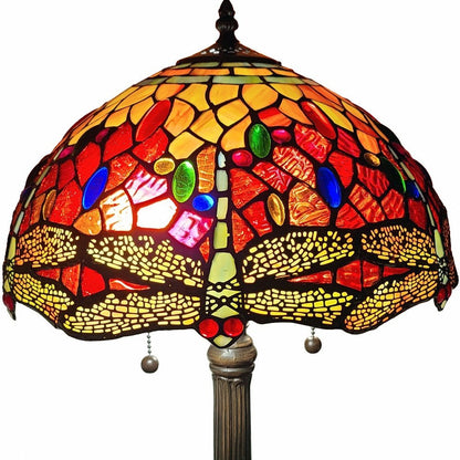 22" Dark Brown Metal Two Light Candlestick Table Lamp With Red and Black Shade HomeRoots