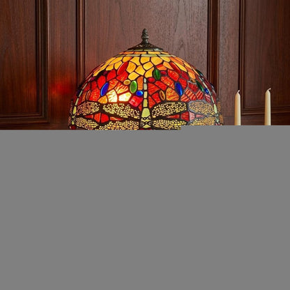 22" Dark Brown Metal Two Light Candlestick Table Lamp With Red and Black Shade HomeRoots