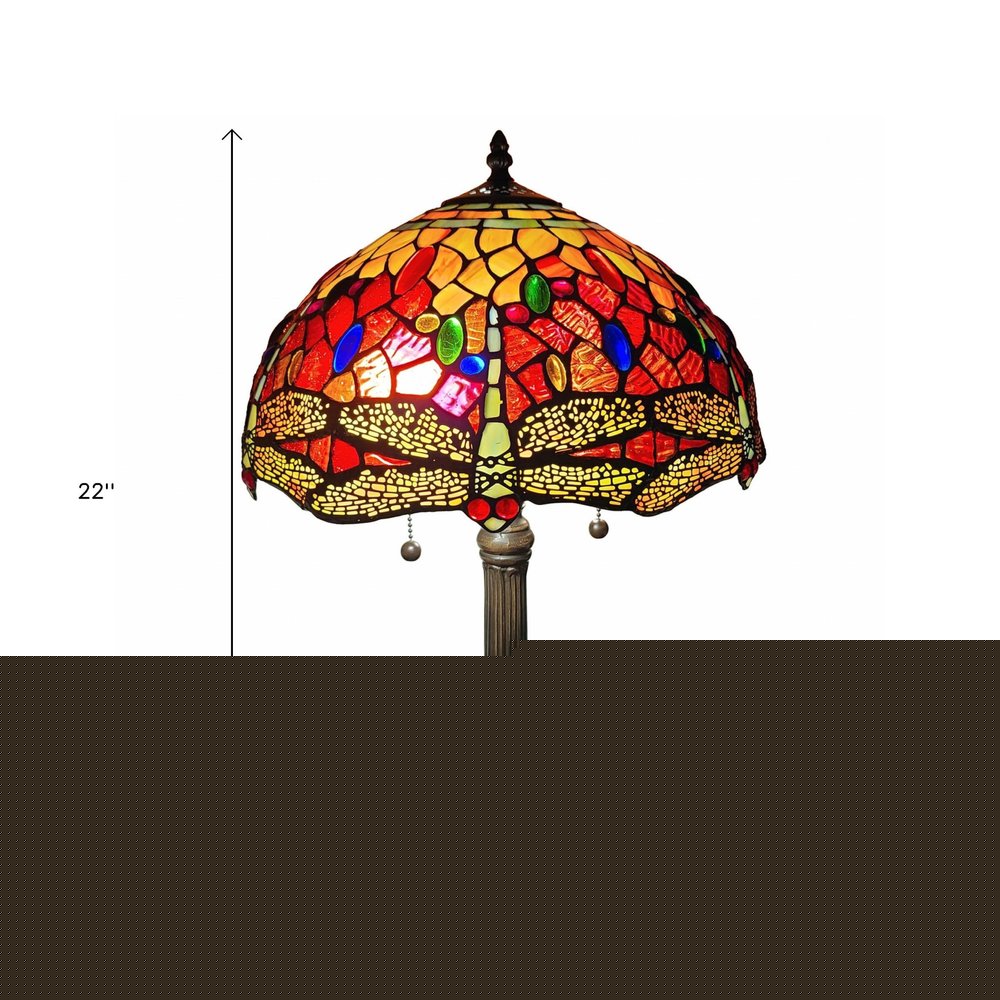 22" Dark Brown Metal Two Light Candlestick Table Lamp With Red and Black Shade HomeRoots