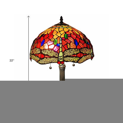 22" Dark Brown Metal Two Light Candlestick Table Lamp With Red and Black Shade HomeRoots