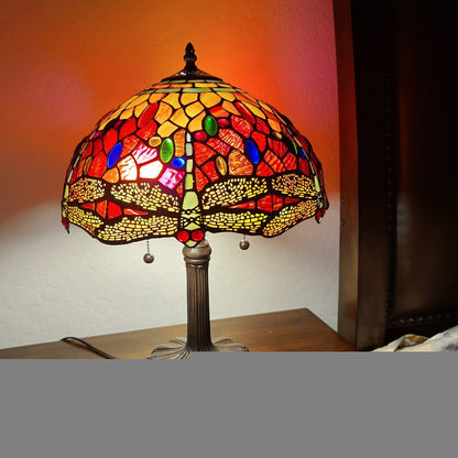 22" Dark Brown Metal Two Light Candlestick Table Lamp With Red and Black Shade HomeRoots