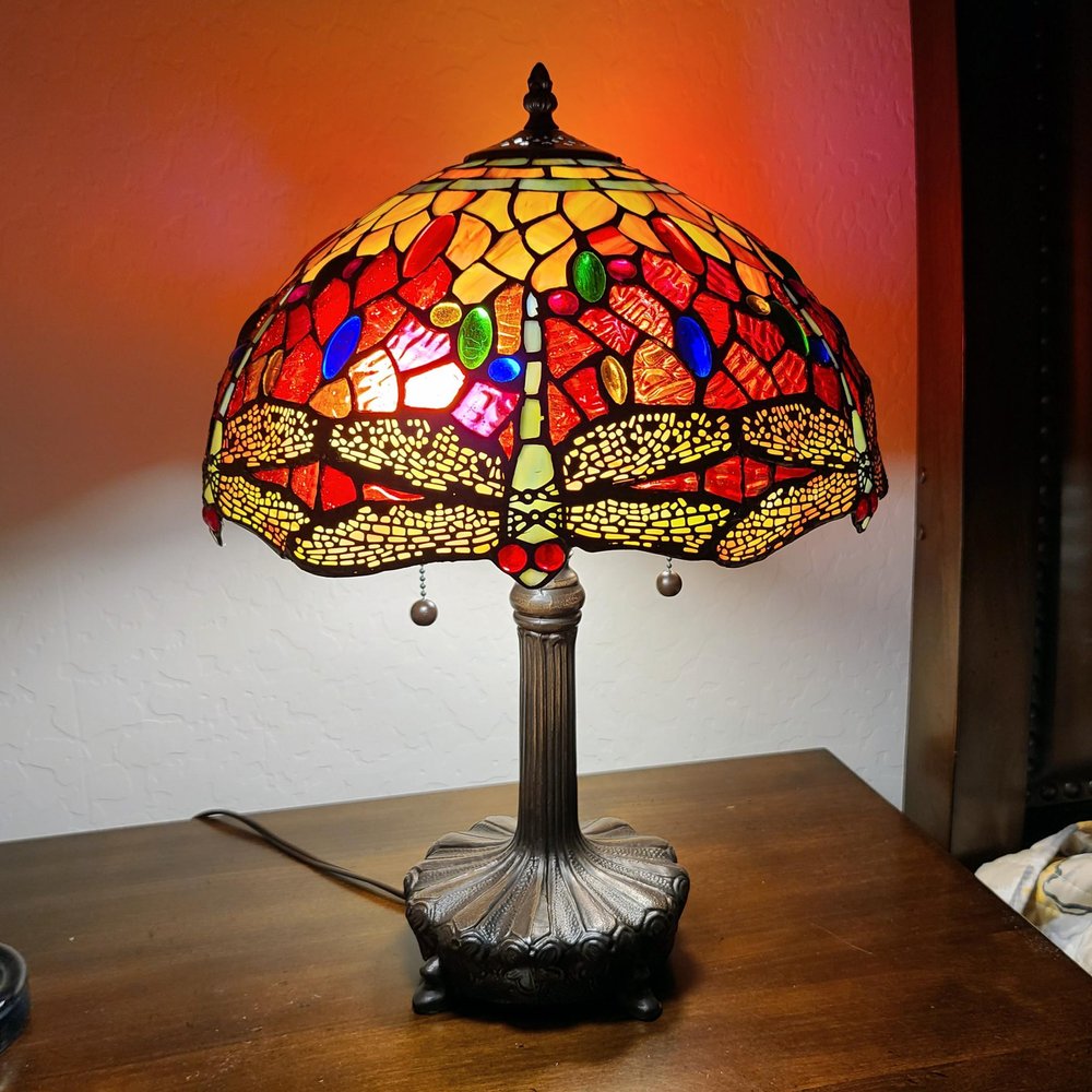 22" Dark Brown Metal Two Light Candlestick Table Lamp With Red and Black Shade HomeRoots