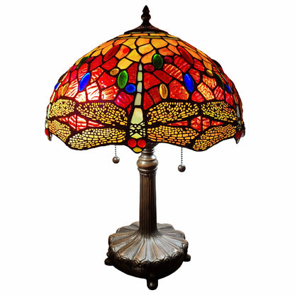 20" Stained Glass Two Light Dragonfly Accent Table Lamp