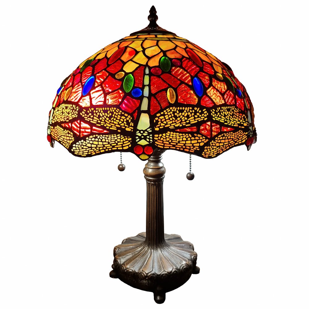 22" Dark Brown Metal Two Light Candlestick Table Lamp With Red and Black Shade HomeRoots