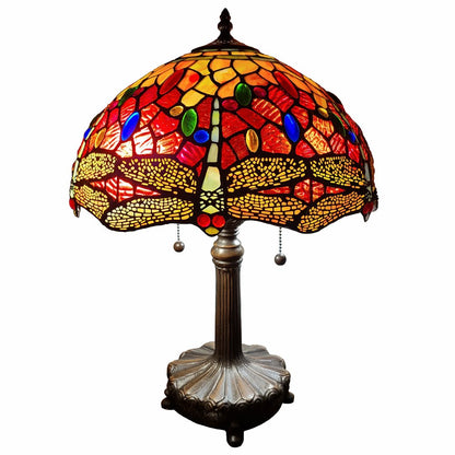 22" Dark Brown Metal Two Light Candlestick Table Lamp With Red and Black Shade HomeRoots