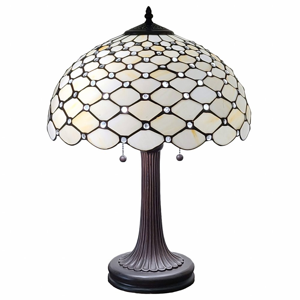 23" Dark Brown Metal Two Light Candlestick Table Lamp With White Shade — view 1