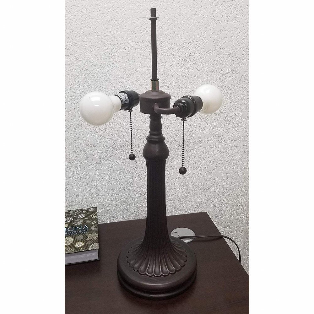 23" Dark Brown Metal Two Light Candlestick Table Lamp With White Shade HomeRoots