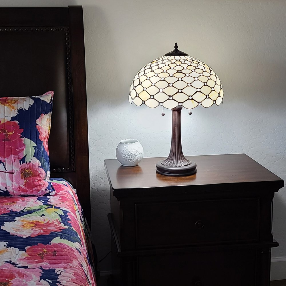 23" Dark Brown Metal Two Light Candlestick Table Lamp With White Shade — view 4