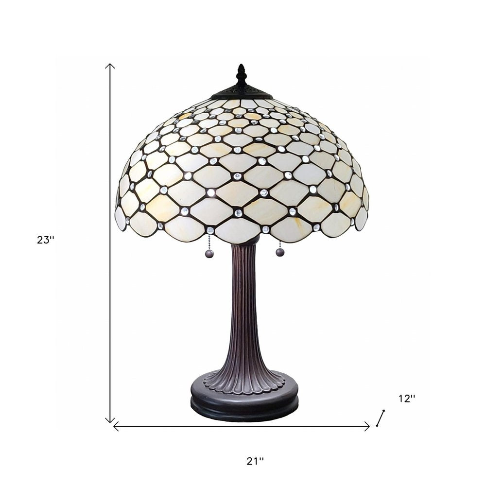 23" Dark Brown Metal Two Light Candlestick Table Lamp With White Shade — view 5