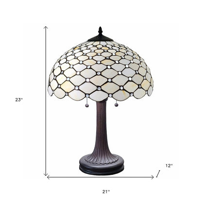 23" Dark Brown Metal Two Light Candlestick Table Lamp With White Shade HomeRoots