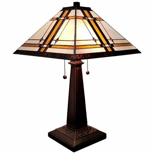 22" Dark Brown Metal Two Light Candlestick Table Lamp With Beige Shade HomeRoots
