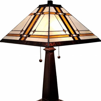 22" Dark Brown Metal Two Light Candlestick Table Lamp With Beige Shade HomeRoots