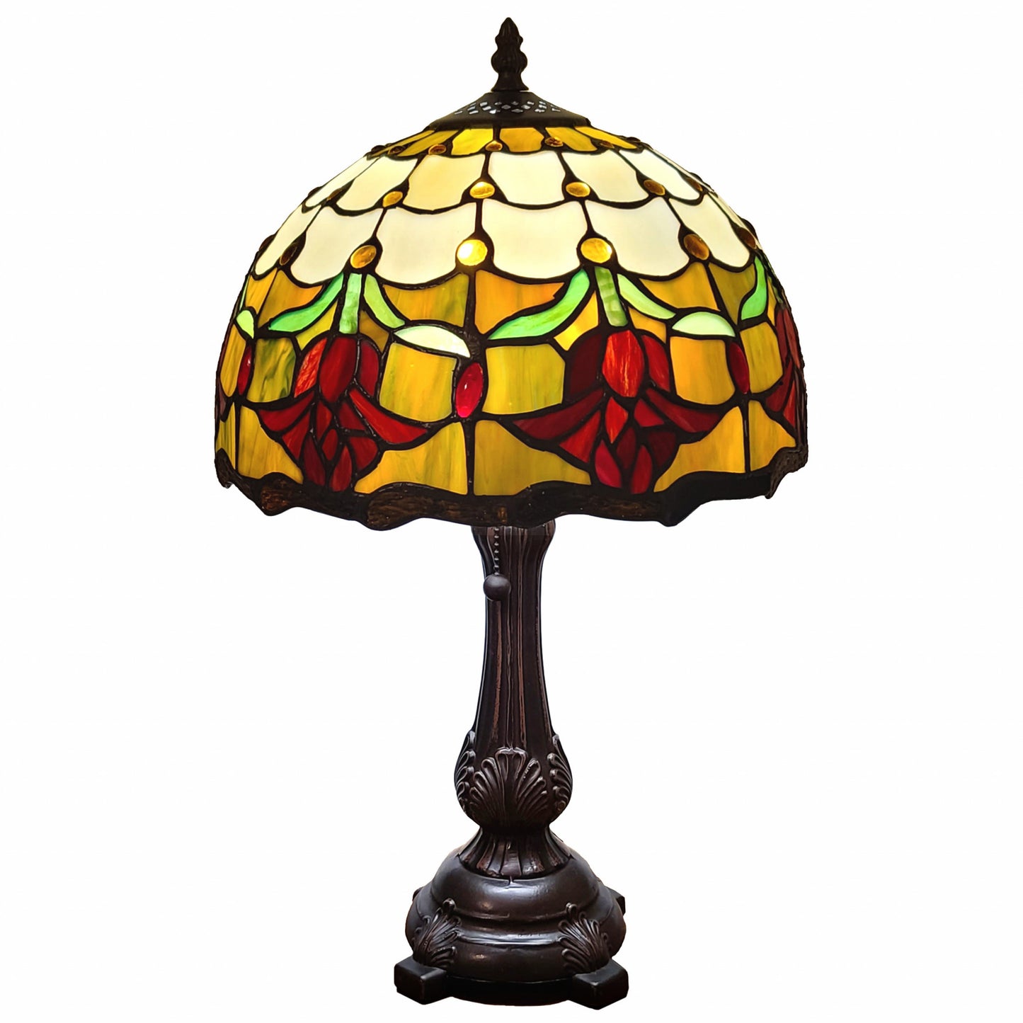 19" Dark Brown Metal Candlestick Table Lamp With Orange Dome Shade