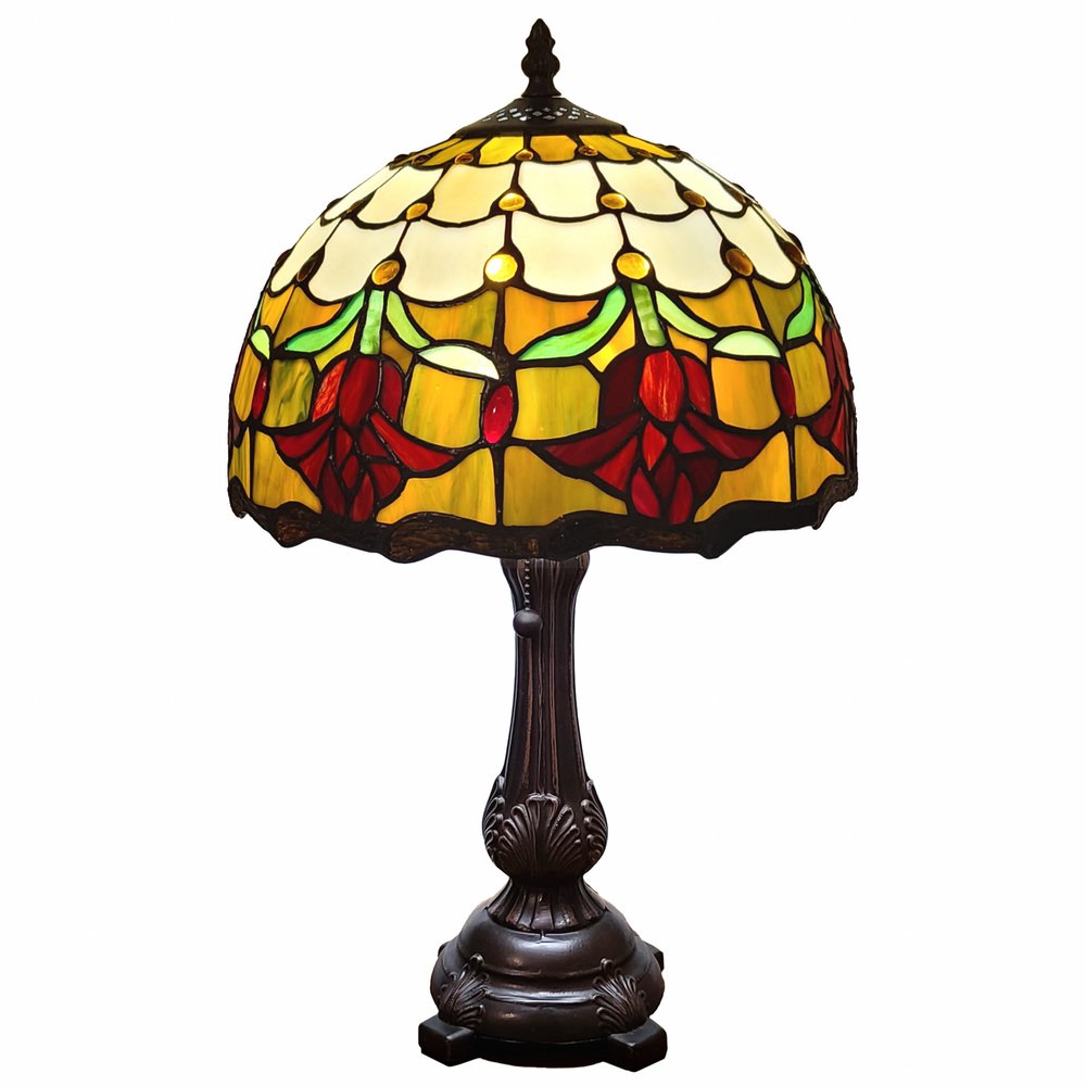 19" Dark Brown Metal Candlestick Table Lamp With Orange Dome Shade — view 1