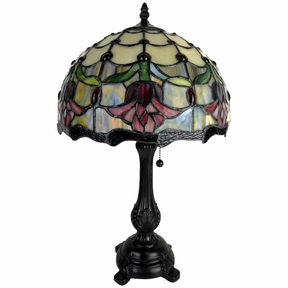 19" Dark Brown Metal Candlestick Table Lamp With Orange Dome Shade — view 3