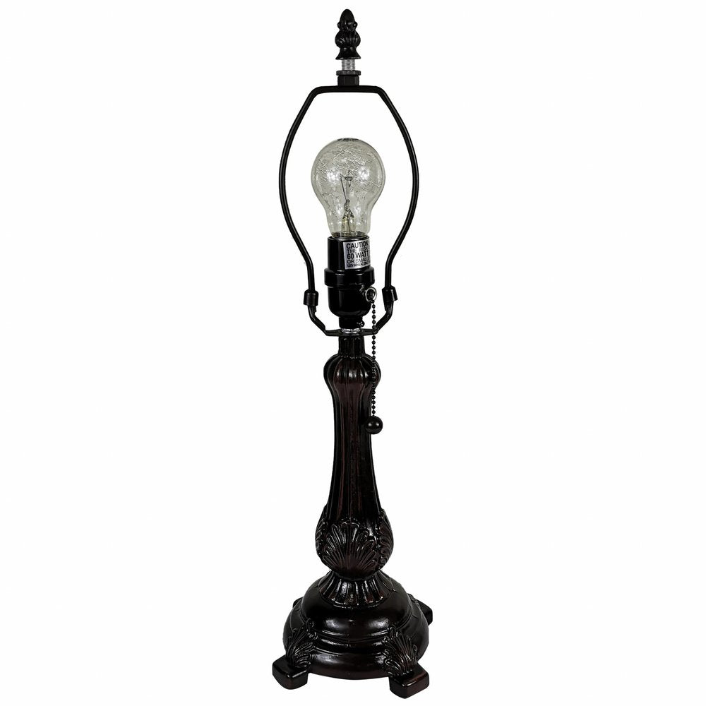 19" Dark Brown Metal Candlestick Table Lamp With Orange Dome Shade HomeRoots
