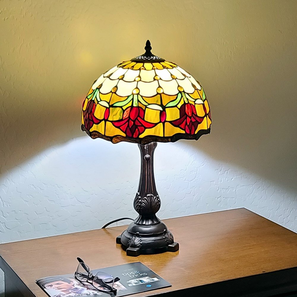 19" Dark Brown Metal Candlestick Table Lamp With Orange Dome Shade HomeRoots