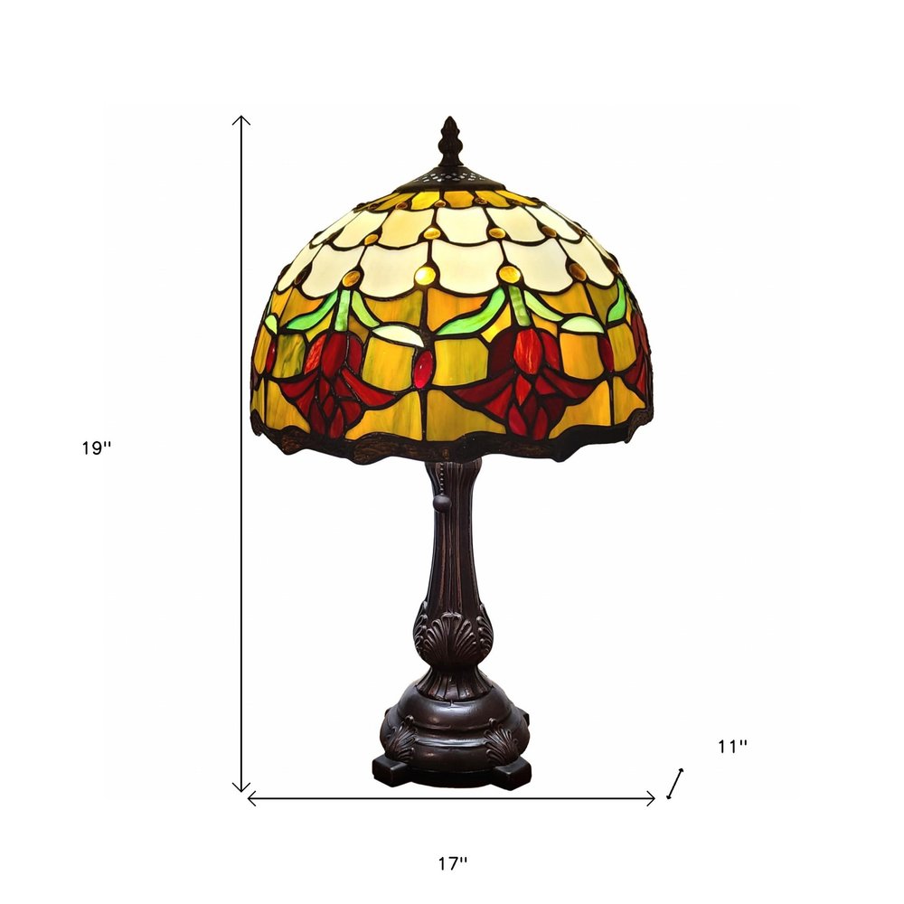 19" Dark Brown Metal Candlestick Table Lamp With Orange Dome Shade — view 6