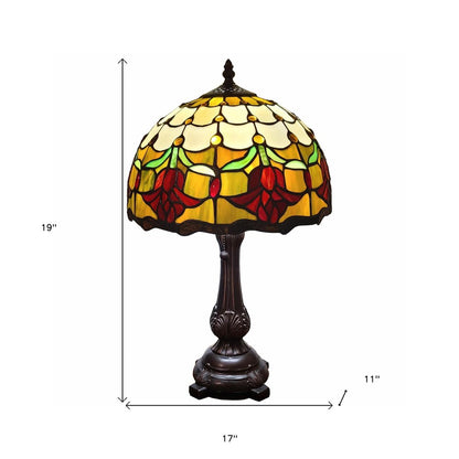 19" Dark Brown Metal Candlestick Table Lamp With Orange Dome Shade HomeRoots