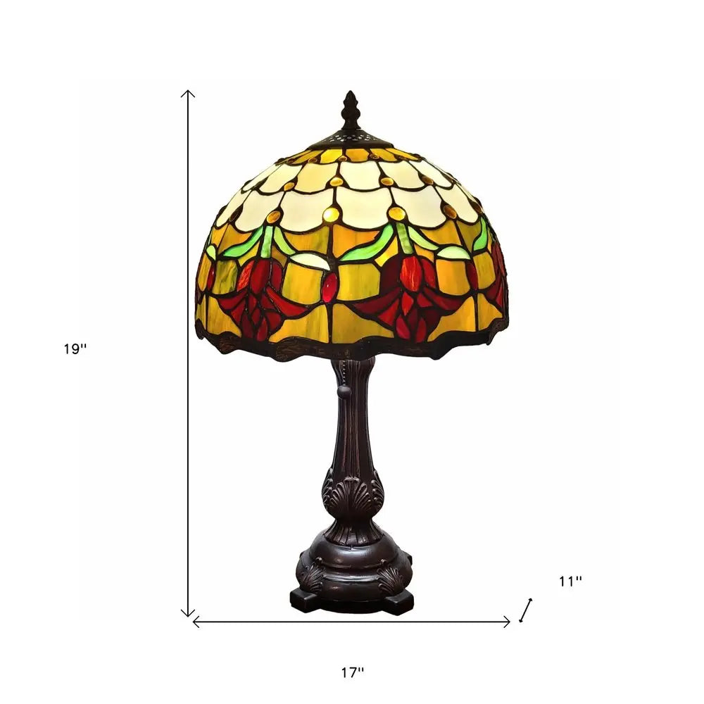 19" Dark Brown Metal Candlestick Table Lamp With Orange Dome Shade HomeRoots