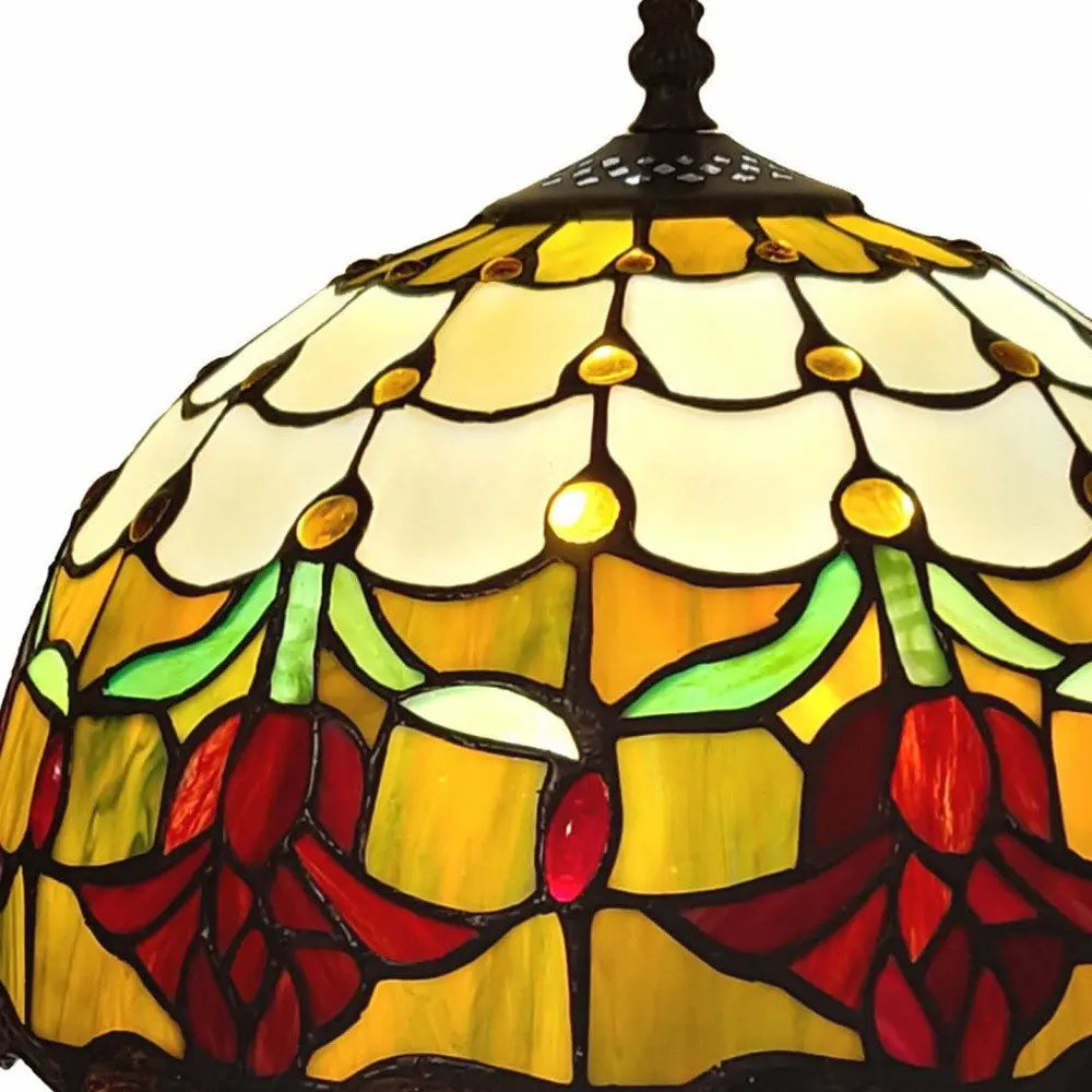 19" Dark Brown Metal Candlestick Table Lamp With Orange Dome Shade HomeRoots