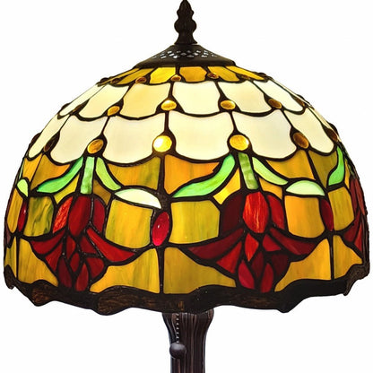 19" Dark Brown Metal Candlestick Table Lamp With Orange Dome Shade HomeRoots