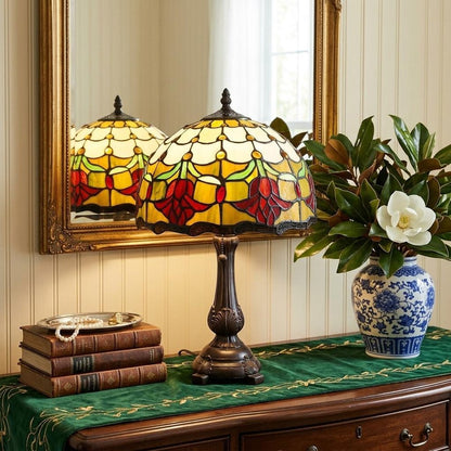19" Dark Brown Metal Candlestick Table Lamp With Orange Dome Shade HomeRoots