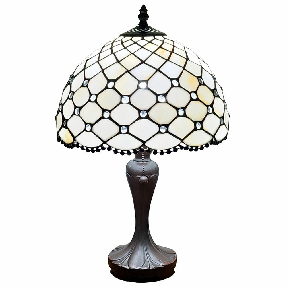 19" Dark Brown Metal Candlestick Table Lamp With White Dome Shade — view 1