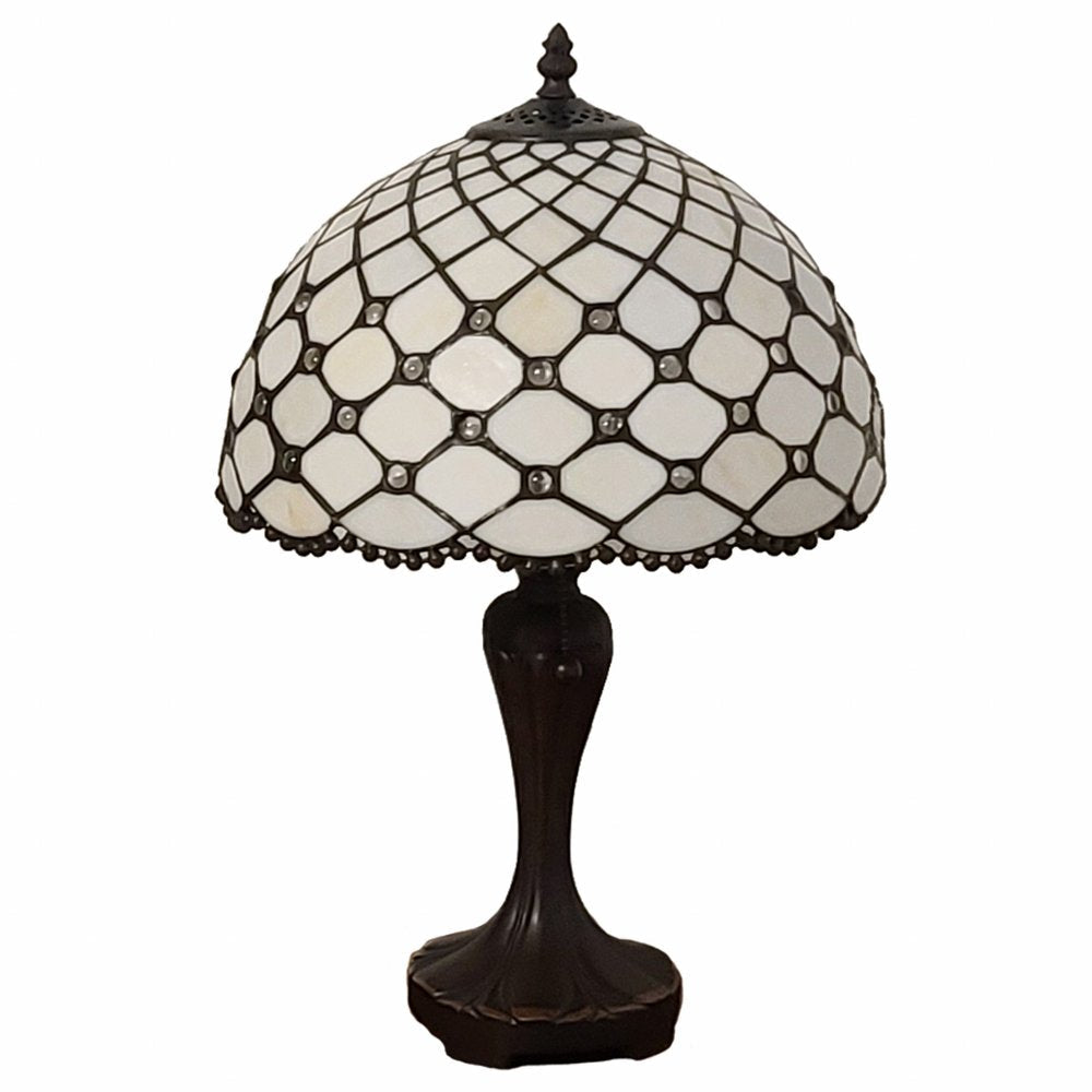 19" Dark Brown Metal Candlestick Table Lamp With White Dome Shade HomeRoots