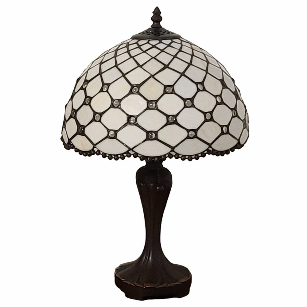 19" Dark Brown Metal Candlestick Table Lamp With White Dome Shade HomeRoots