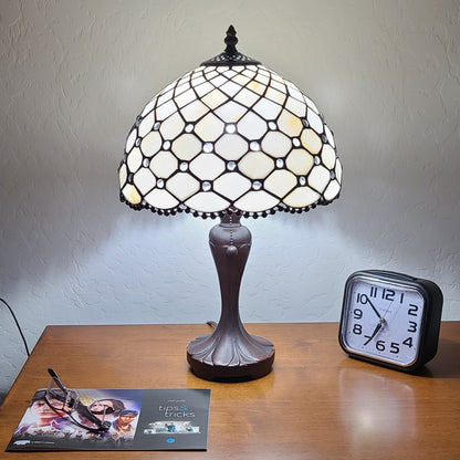 19" Dark Brown Metal Candlestick Table Lamp With White Dome Shade