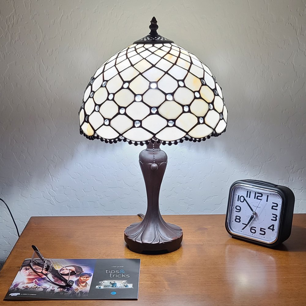 19" Dark Brown Metal Candlestick Table Lamp With White Dome Shade — view 6