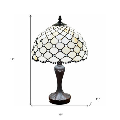 19" Dark Brown Metal Candlestick Table Lamp With White Dome Shade HomeRoots