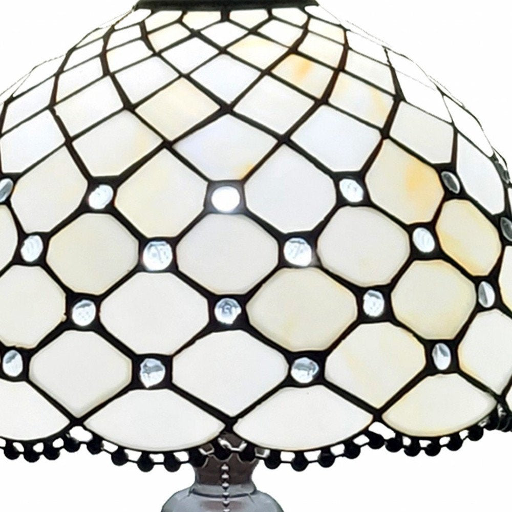 19" Dark Brown Metal Candlestick Table Lamp With White Dome Shade — view 8