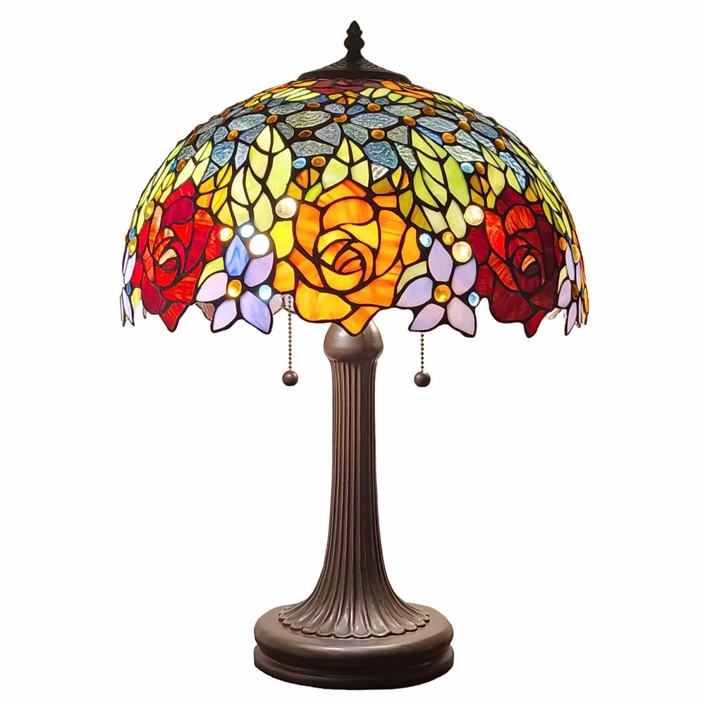 24" Dark Brown Metal Two Light Candlestick Table Lamp With Orange Shade — view 1