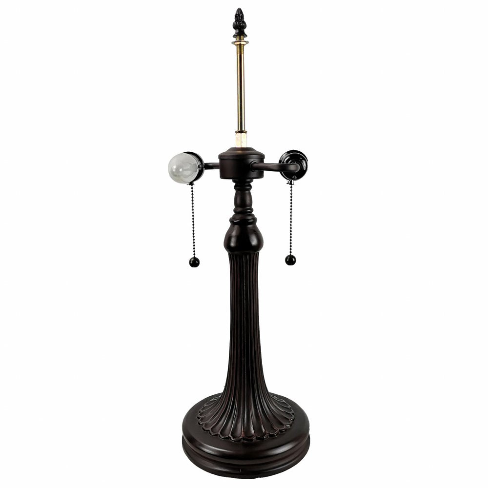 24" Dark Brown Metal Two Light Candlestick Table Lamp With Orange Shade — view 4