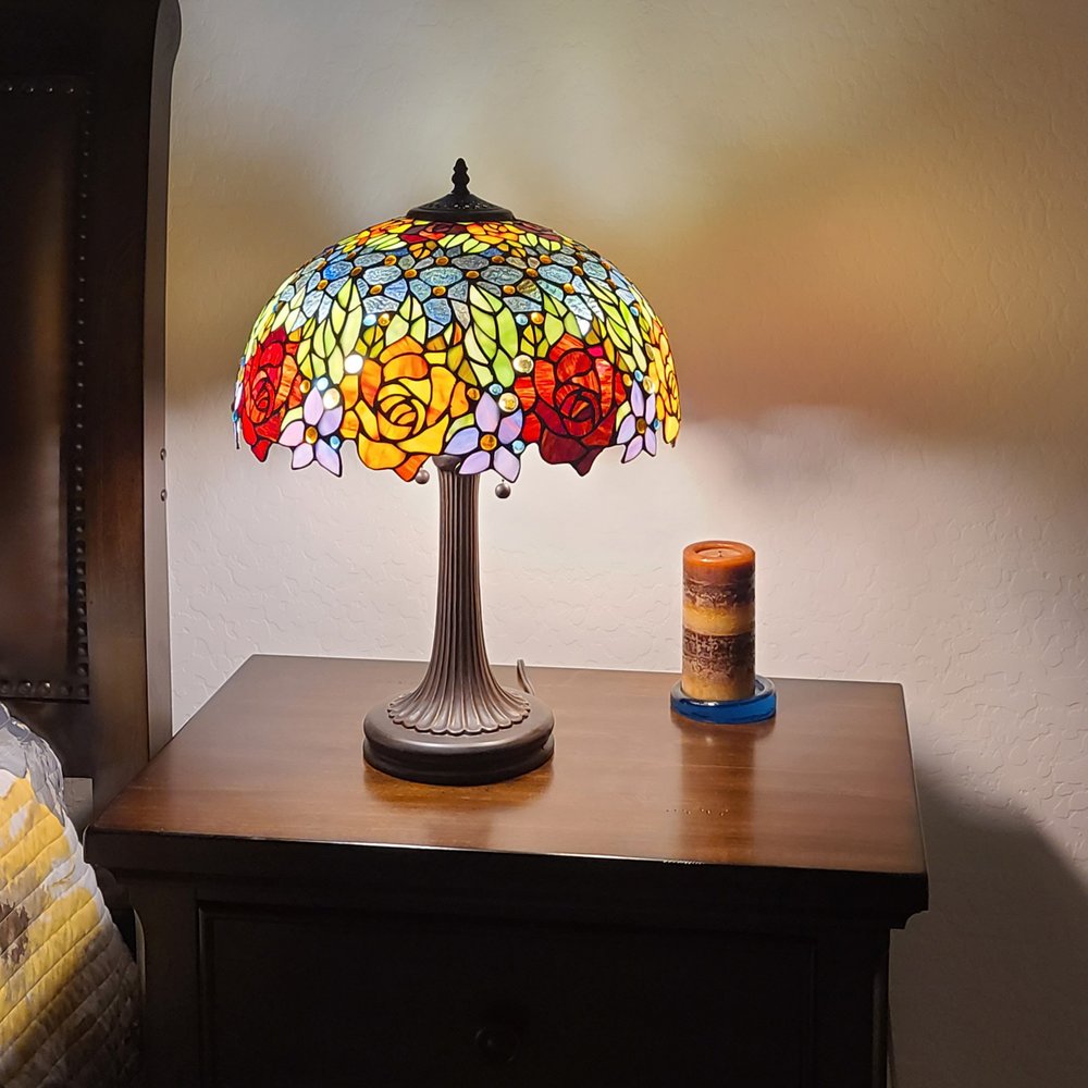 24" Dark Brown Metal Two Light Candlestick Table Lamp With Orange Shade — view 5