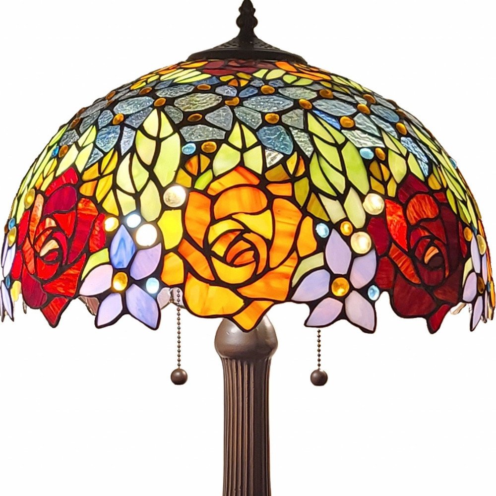 24" Dark Brown Metal Two Light Candlestick Table Lamp With Orange Shade — view 8