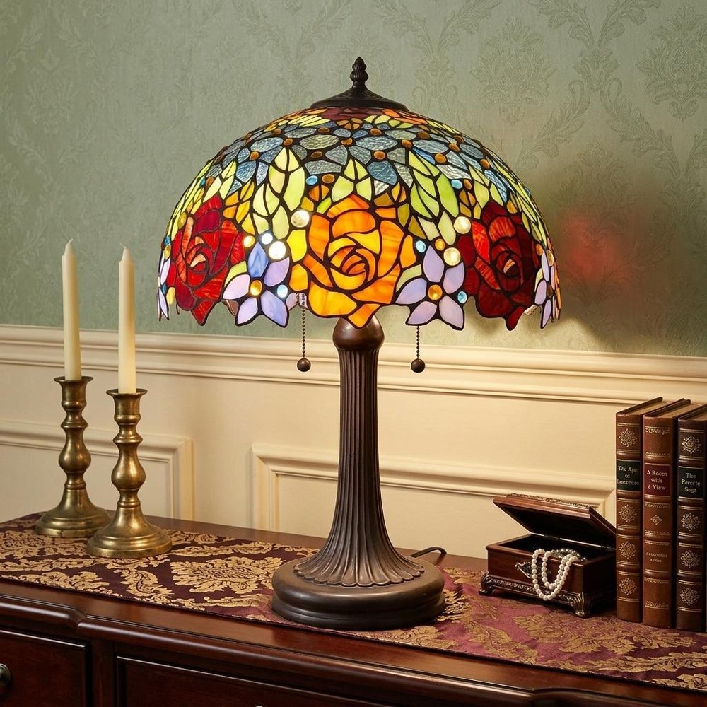 24" Dark Brown Metal Two Light Candlestick Table Lamp With Orange Shade HomeRoots