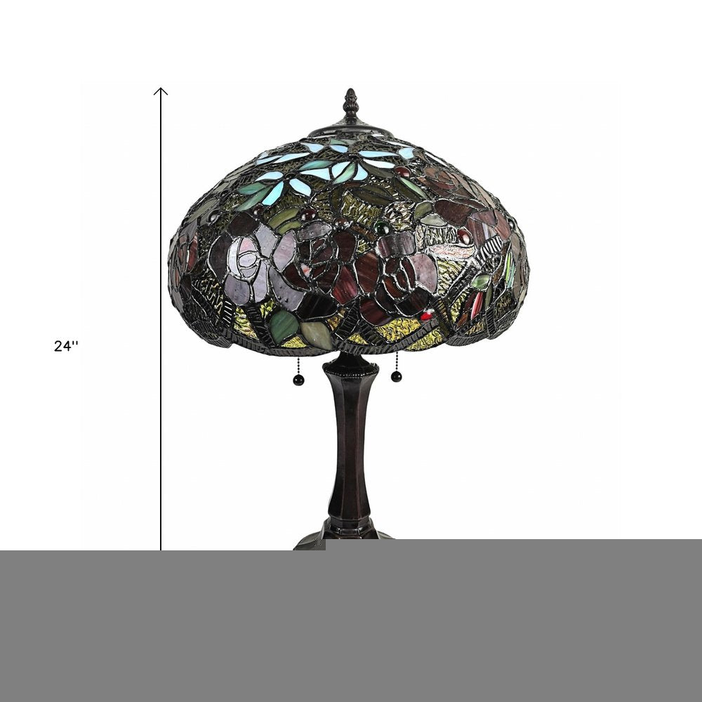 24" Dark Brown Metal Two Light Candlestick Table Lamp With Red Dome Shade HomeRoots