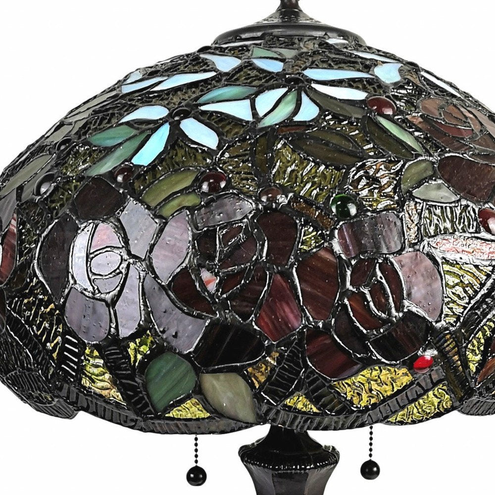24" Dark Brown Metal Two Light Candlestick Table Lamp With Red Dome Shade HomeRoots