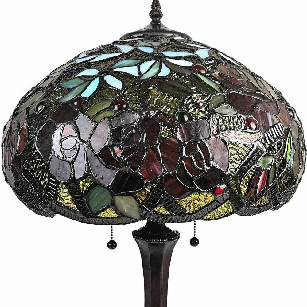 24" Dark Brown Metal Two Light Candlestick Table Lamp With Red Dome Shade HomeRoots