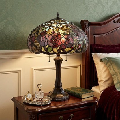 24" Dark Brown Metal Two Light Candlestick Table Lamp With Red Dome Shade HomeRoots